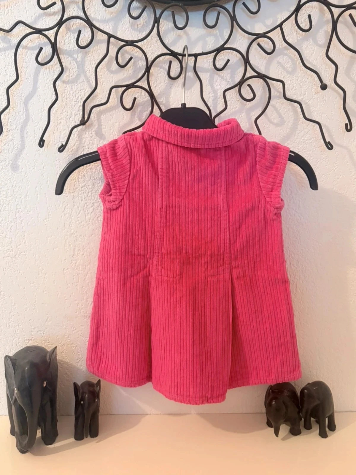 Vestido trapecio de terciopelo costilla fucsia y bordados de pájaros - DPAM - 6 meses – photo 5